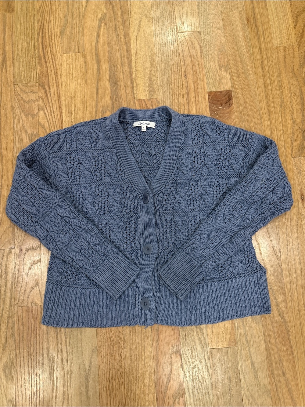 Madewell 100% Cotton Cable Knit Cardigan Sweater Blue Gray Size S